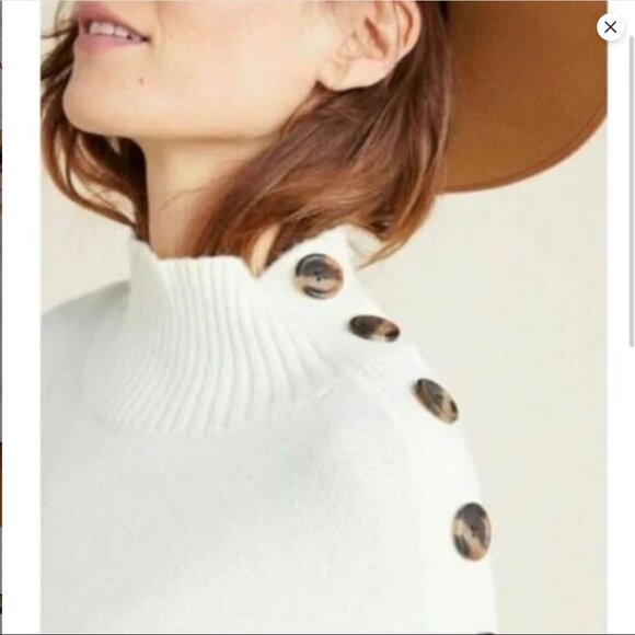 Anthropologie Margarita Tunic Sweater Button Neck Ivory Cream Women's Small - Picture 2 of 14
